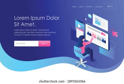 The concept of isometric flat illustration. search and organize images on social media