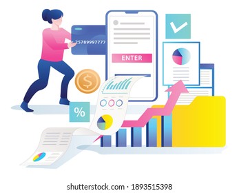The concept of isometric flat illustration. someone pays an investment