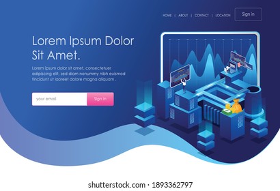 The Concept Of Isometric Flat Illustration. Stock Exchange Analysis And Entrepreneur