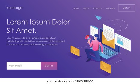The concept of isometric flat illustration. women are on an email campaign and digital marketing strategy