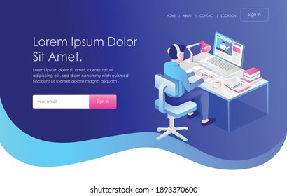 The concept of isometric flat illustration. work and study from home