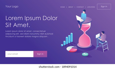 The concept of isometric flat illustration. working with an hourglass