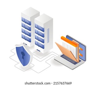 Concept isometric illustration. Data server computer network