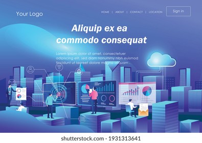 The concept of isometric illustration, a smart city on a smartphone 

