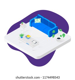 Concept isometric illustrations. Vector. Living room.