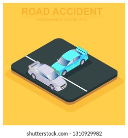 The concept of isometric insurance for road accident damage, isolated vector illustration - Vector