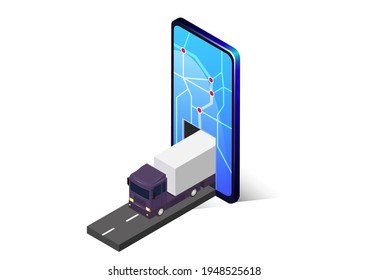 Concept Isometric Mobile App Transport Location Control