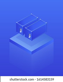 Concept isometric  vector illustration of crypto currency mining farm with many ASIC