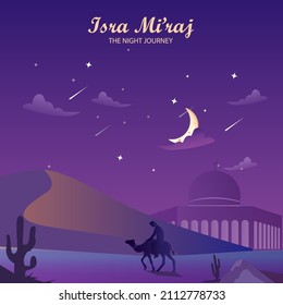 the concept of isra and mi'raj; the Night Journey. Flat vector template style Suitable for Web Landing Pages.