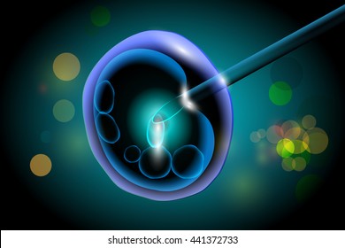 Concept of IVF (in vitro fertilization), woman's eggs are fertilised in a laboratory and surgically implanted into the woman's womb, microscopic research, Vector illustration