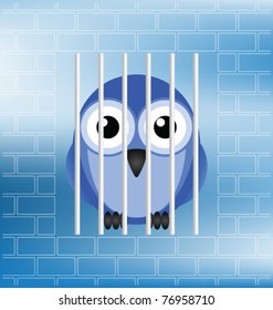 Concept of a jailbird behind bars in prison