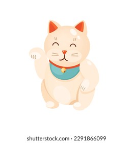 Concept Japan and China souvenir. This illustration is a flat, vector design featuring a concept of a cute cartoon Japan cat souvenir on a white background. Vector illustration.