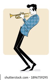 Concept for jazz poster. Man playing trumpet. Sketch style illustration.