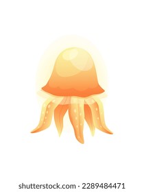 Concept Jellyfish. This is a flat vector illustration of a yellow jellyfish. The design is minimalist and cartoonish, featuring a simple yet playful concept. Vector illustration.
