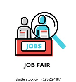 Concept Of Job Fair Icon, Modern Flat Thin Line Design Vector Illustration, For Graphic And Web Design