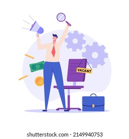 Concept of job search, employees hiring, search for job candidates, join our team. HR manager searching candidate with best cv portfolio. Recruitment search. Vector illustration in flat design