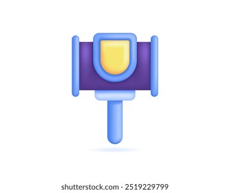 concept of judgment and punishment. legislation and law. regulations and policies. illustration of a hammer with a shield. symbol or icon. minimalist 3d style design. elements