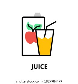 Icono de concepto de jugo, ilustración vectorial de diseño de línea plana, para diseño gráfico y web