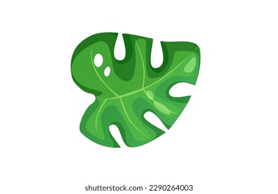 Concept Jungle botany plant branch leaf. In this flat vector illustration, a solitary green leaf stands out in stark contrast to a blank white background. Vector illustration.