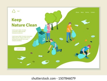 Concept of keep nature clean, website template, 3D isometric style vector illustration