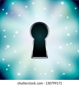 Concept of key hole on starry background