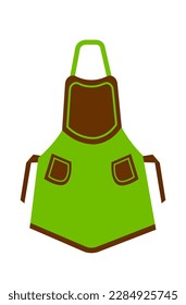 Concept Kitchen apron green and brown This is a flat vector cartoon illustration of a kitchen apron with a green color and a brown pocket. Vector illustration.