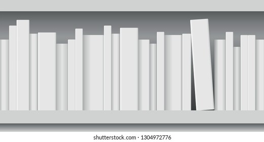 Concept of knowledge with white books of different sizes, which are arranged on a bookshelf.