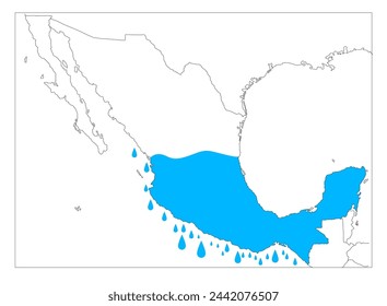 Concepto de falta de agua, debido al cambio climático, mapa de México que se está quedando sin agua