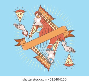 Concept of a lady Queen contemplating pizza