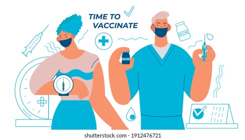 Concept for landing page or banners on covid-19 vaccination. Coronavirus vaccine.