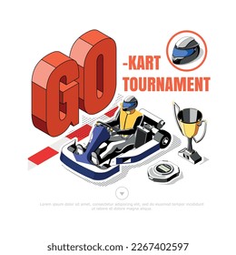 concept landing page, karting club, and racing tournament. Isometric vector illustration