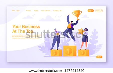 Concept of landing page on teamwork, career, rich goal success achievement theme with successful flat business people characters. Vector illustration for mobile website development and web page design