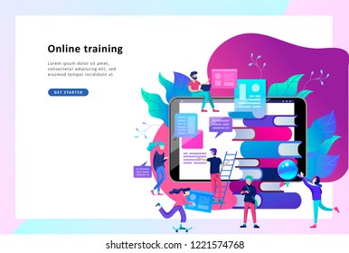 Concept Landing page template Education people, Internet studying, online training, online book, tutorials, e-learning for social media, distance education, documents, cards, posters