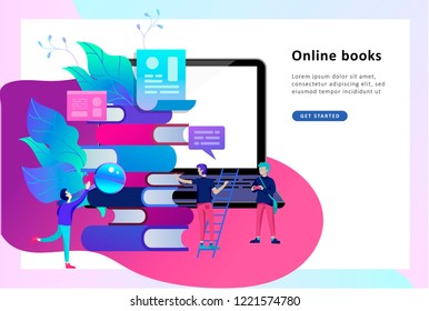 Concept Landing page template Education people, Internet studying, online training, online book, tutorials, e-learning for social media, distance education, documents, cards, posters
