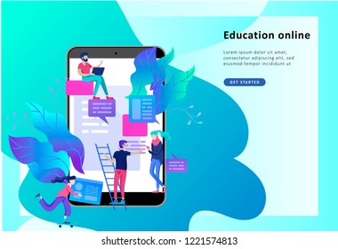 Concept Landing page template Education people, Internet studying, online training, online book, tutorials, e-learning for social media, distance education, documents, cards, posters