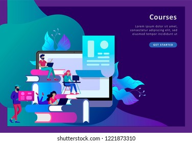 Concept Landing page template Education people, Internet studying, online training, online book, tutorials, e-learning for social media, distance education, documents, cards, posters