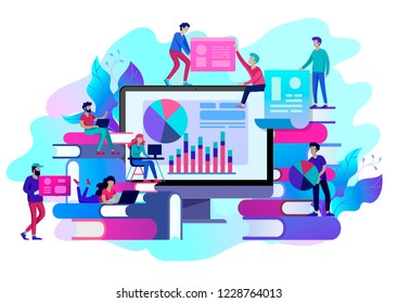 Concept Landing page template Education people, Internet studying, online training, online book, tutorials, e-learning for social media, distance education, documents, cards, posters