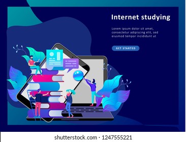 Concept Landing page template Education people, Internet studying, online training, online book, tutorials, e-learning for social media, distance education, documents, cards, posters