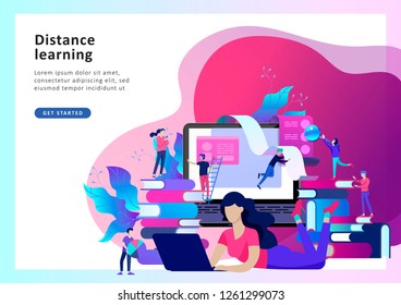 Concept Landing page template Education people, Internet studying, online training, online book, tutorials, e-learning for social media, distance education, documents, cards, posters