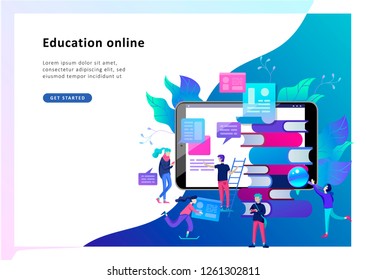 Concept Landing page template Education people, Internet studying, online training, online book, tutorials, e-learning for social media, distance education, documents, cards, posters