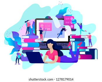Concept Landing page template Education people, Internet studying, online training, online book, tutorials, e-learning for social media, distance education, documents, cards, posters