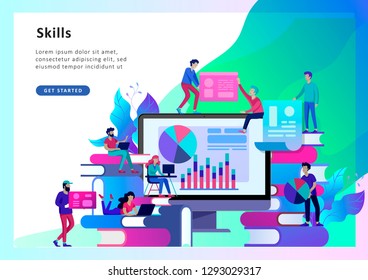 Concept Landing page template Education people, Internet studying, online training, online book, tutorials, e-learning for social media, distance education, documents, cards, posters