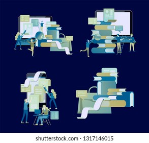 Concept Landing page template Education people, Internet studying, online training, online book, tutorials, e-learning for social media, distance education, documents, cards, posters