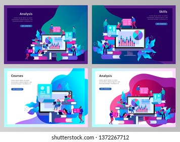 Concept Landing page template Education people, Internet studying, online training, online book, tutorials, e-learning for social media, distance education, documents, cards, posters