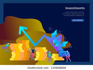 Concept Landing page template. Financial investments, Investment in innovation, marketing, analysis, banner, presentation, social media. Vector illustration guarantee of security financial