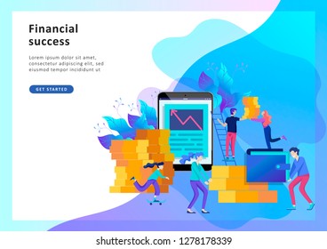 Concept Landing page template. Financial investments, Investment in innovation, marketing, analysis, banner, presentation, social media. Vector illustration guarantee of security financial