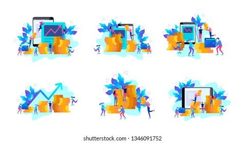 Concept Landing page template. Financial investments, Investment in innovation, marketing, analysis, banner, presentation, social media. Vector illustration guarantee of security financial