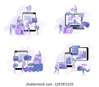 Concept Landing page template, flat style, businessmen discuss social network, news, social networks, chat, dialogue speech bubbles, new projects