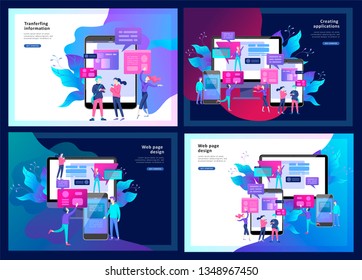 Concept Landing page template, flat style, businessmen discuss social network, news, social networks, chat, dialogue speech bubbles, new projects