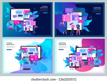 Concept Landing page template, flat style, businessmen discuss social network, news, social networks, chat, dialogue speech bubbles, new projects